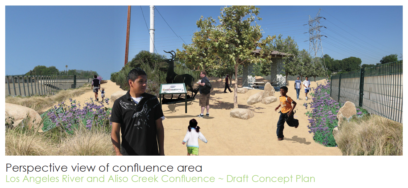 Renderings of the future Aliso Confluence Park along the LA River
